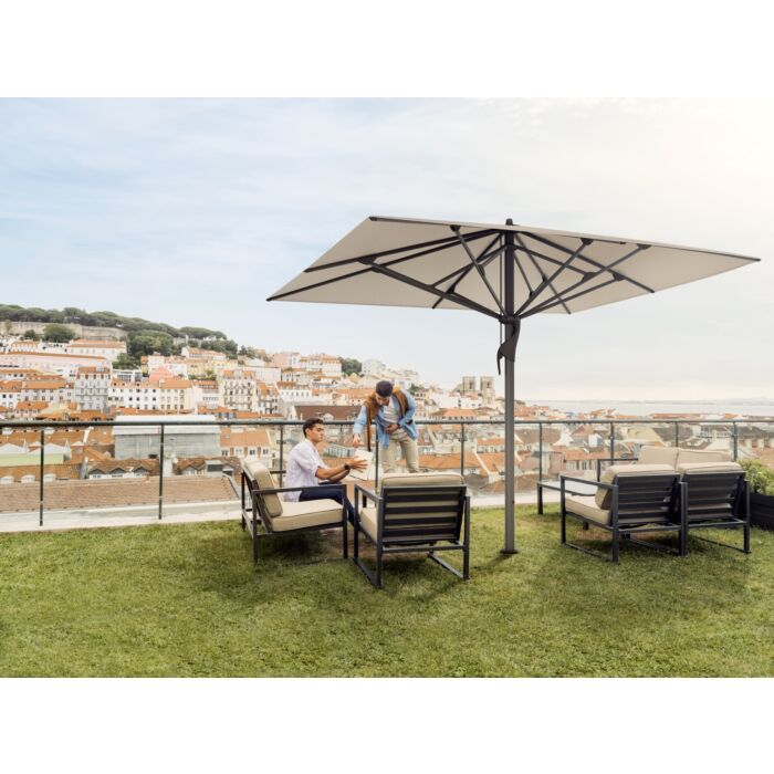 Glatz center pole commercial parasols on upscale hospitality terrace